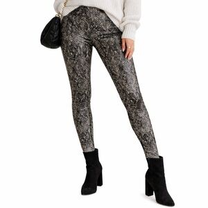 SPANX Faux Leather Snake Print Black & White Shine Leggings Size XL